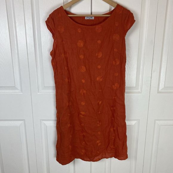Bohabille Paris M 100% Linen Dress Shift Lagenlook Embroidered Mini Polka Dot - Picture 1 of 6